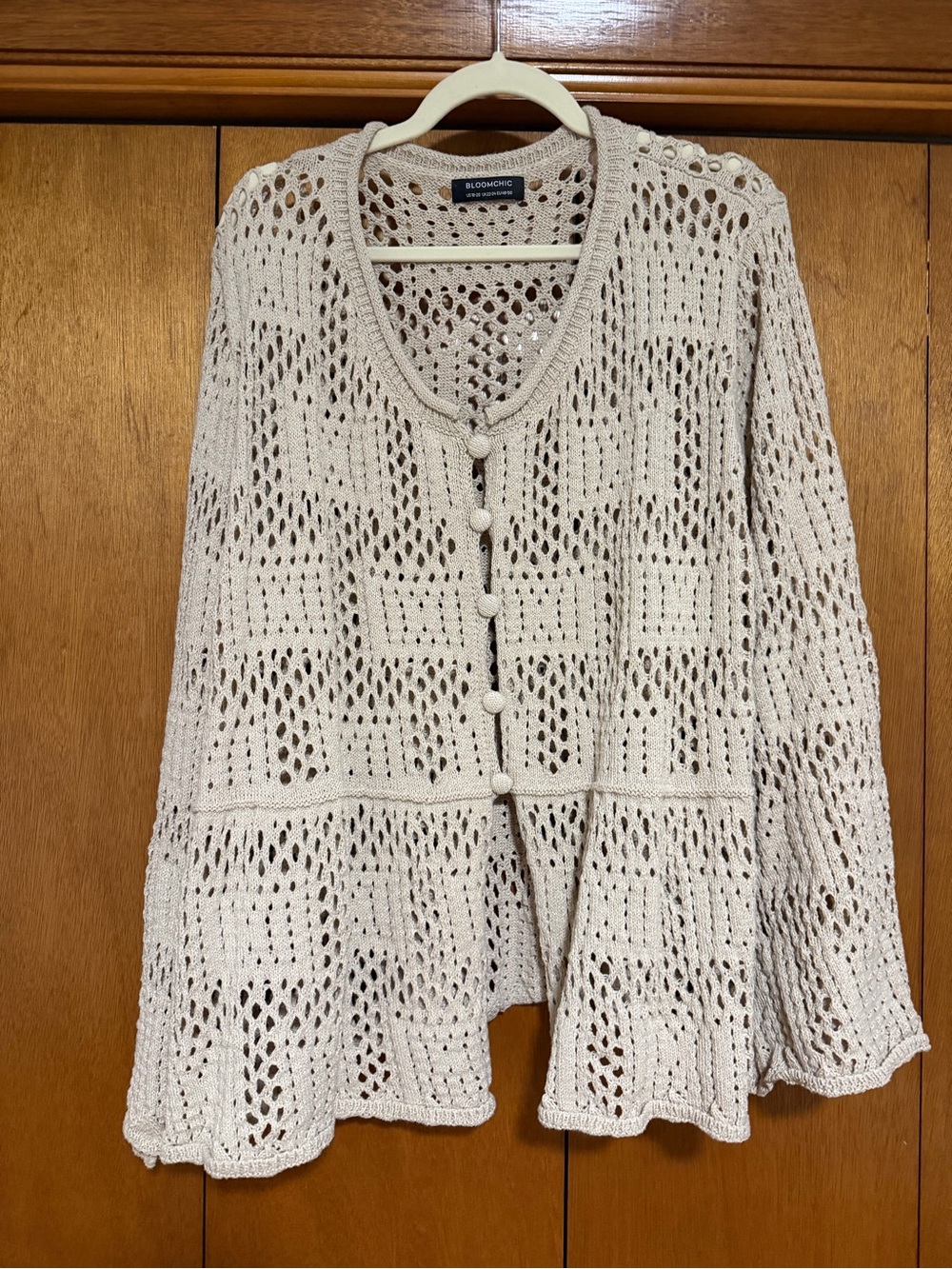 BloomChic Cream Open-Knit Button Front Cardigan